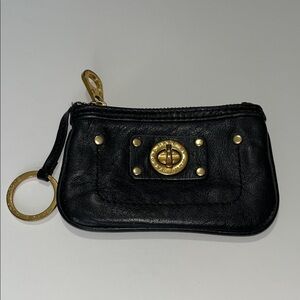 Marc by Marc Jacobs Black Leather Coin Purse with Gold Accents